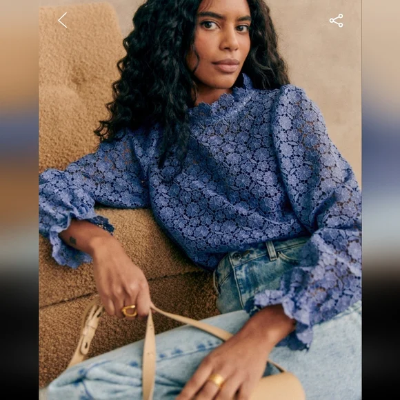 Sezane Jordyna Long Sleeved Guipure Blouse - Picture 3 of 13